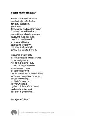 Poem Ash Wednesday; Contributed by Marjorie Dobson The Worship Cloud